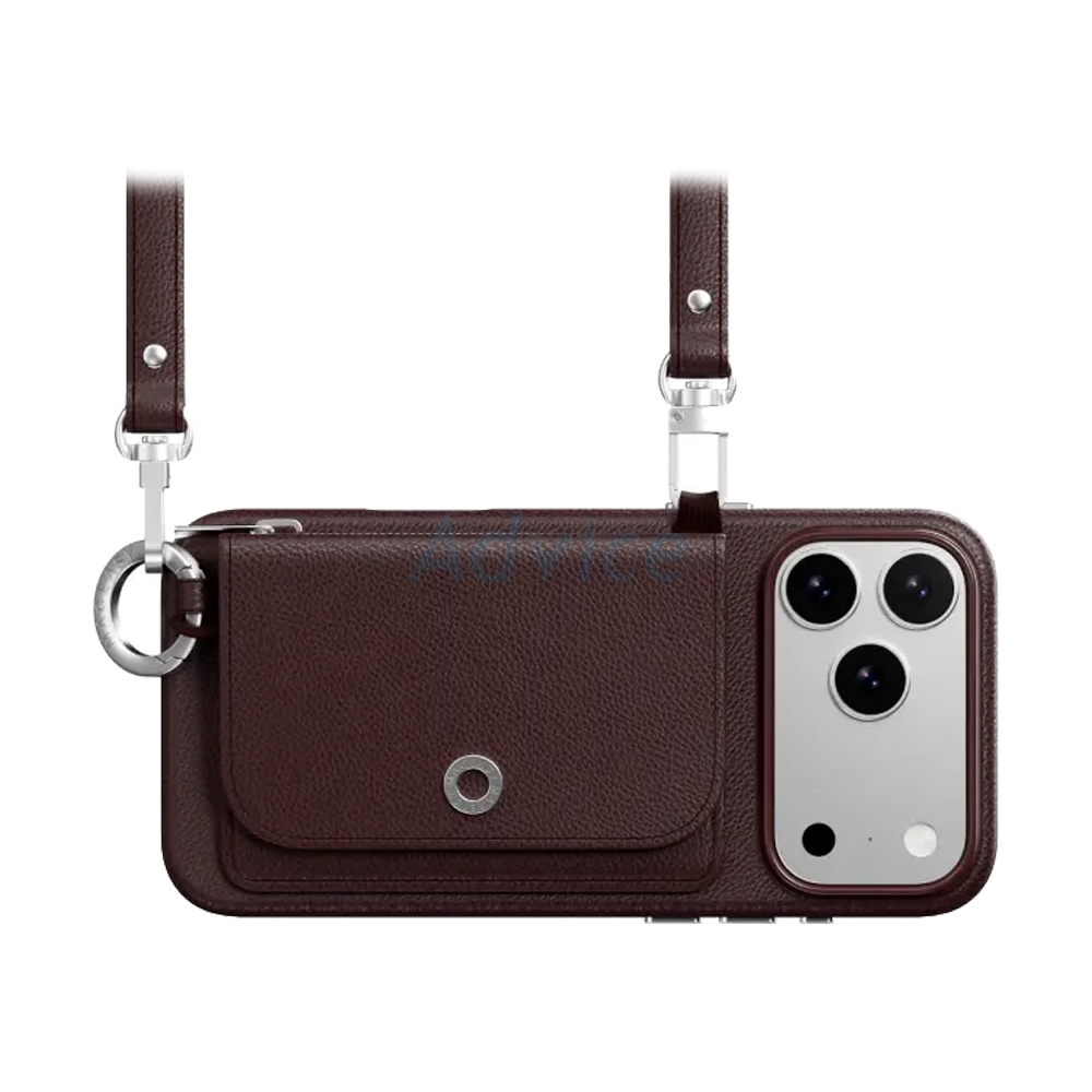 Case iPhone 17 Pro Max MAGEASY Pouch M Wallet Phone Case with Lanyard Burgundy/Burgundy