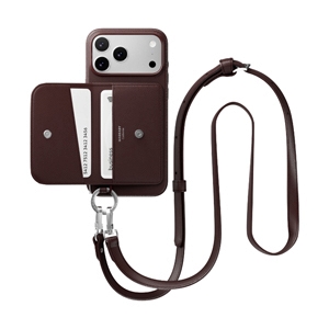Case iPhone 17 Pro Max MAGEASY Pouch M Wallet Phone Case with Lanyard Burgundy/Burgundy