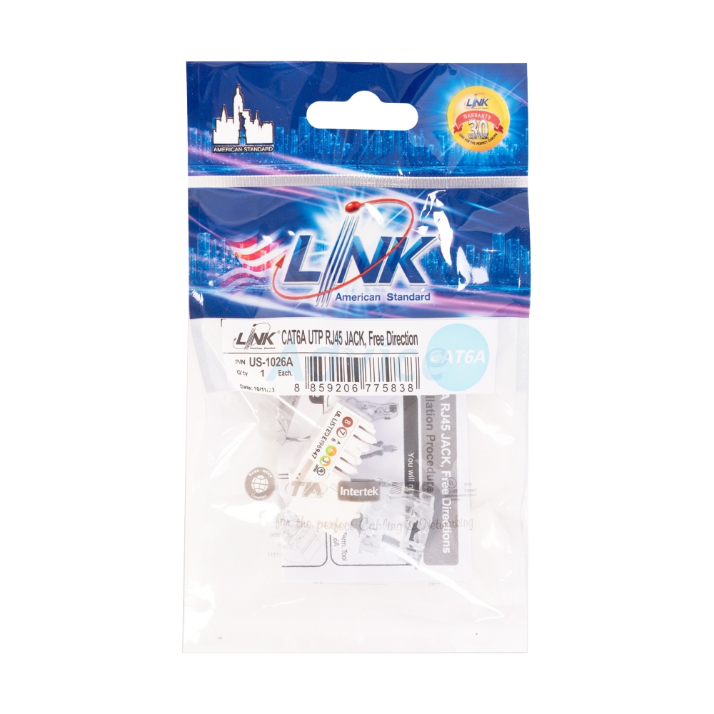 Jack RJ45 CAT6 LINK (US-1026A) White