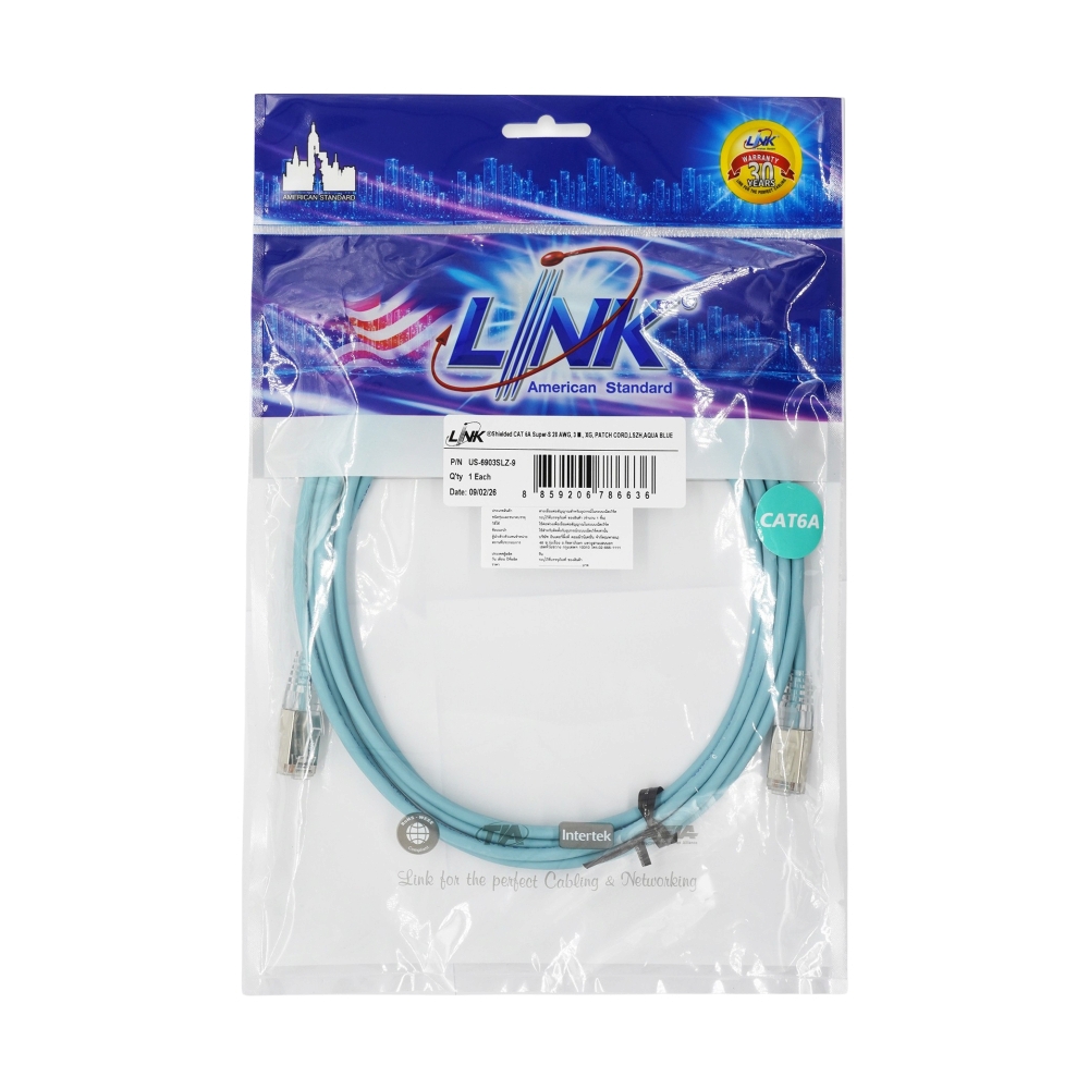 สายแลน CAT6A 3m. LINK (US-6903SLZ-9) Blue