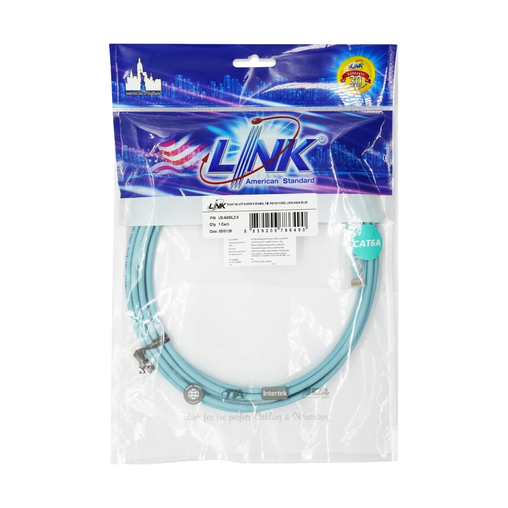 สายแลน CAT6A 3m. LINK (US-6430LZ-9) Blue