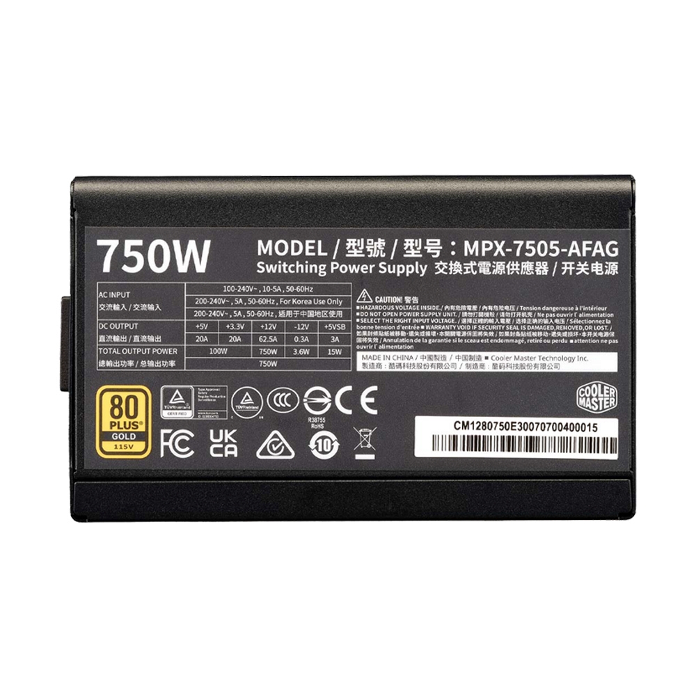 POWER SUPPLY (80+ GOLD) 750W COOLER MASTER ELITE GOLD 750 FM (MPX-7505-AFAG-BEU)