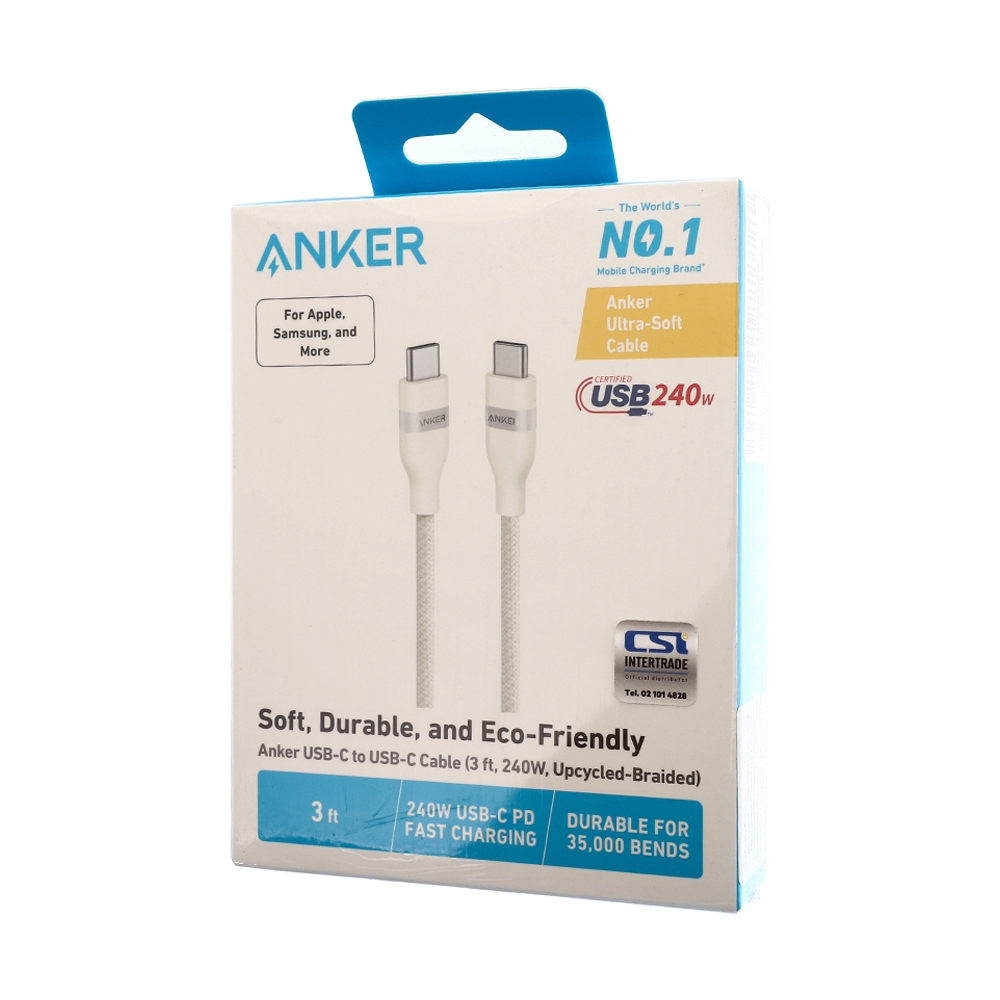 ANKER สายชาร์จ Type-C To Type-C 240W 0.9M Braided White (A82E2H21)