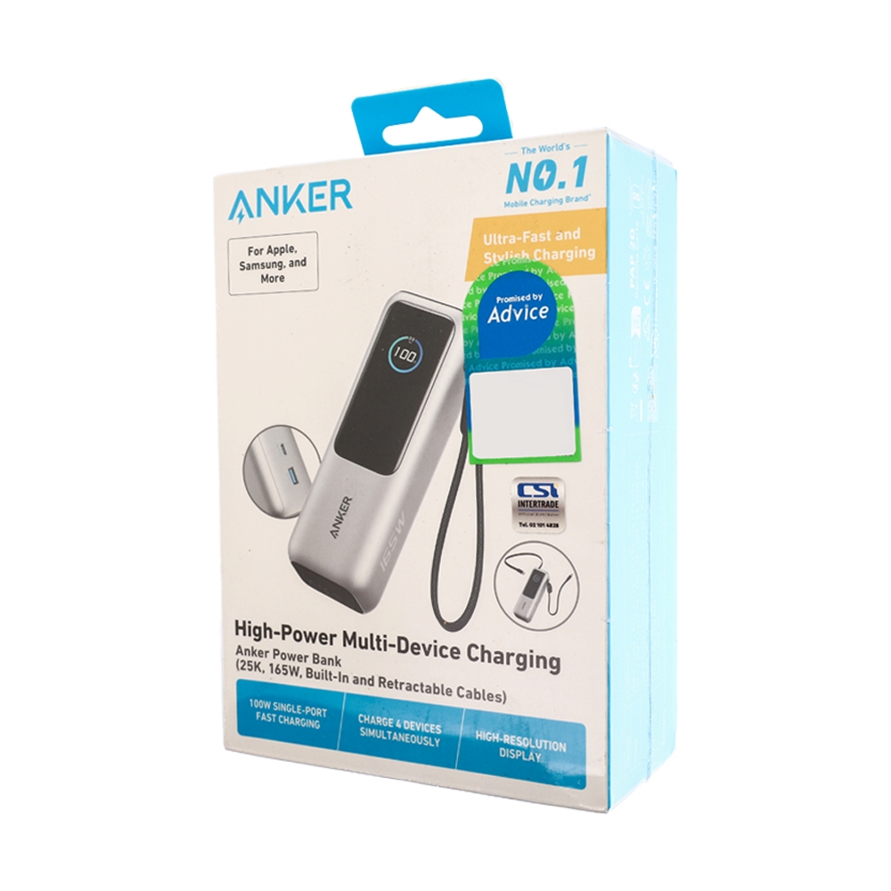 POWER BANK 25000 mAh ANKER Retractable Built-In Type-C (A1695H41,165W) Silver