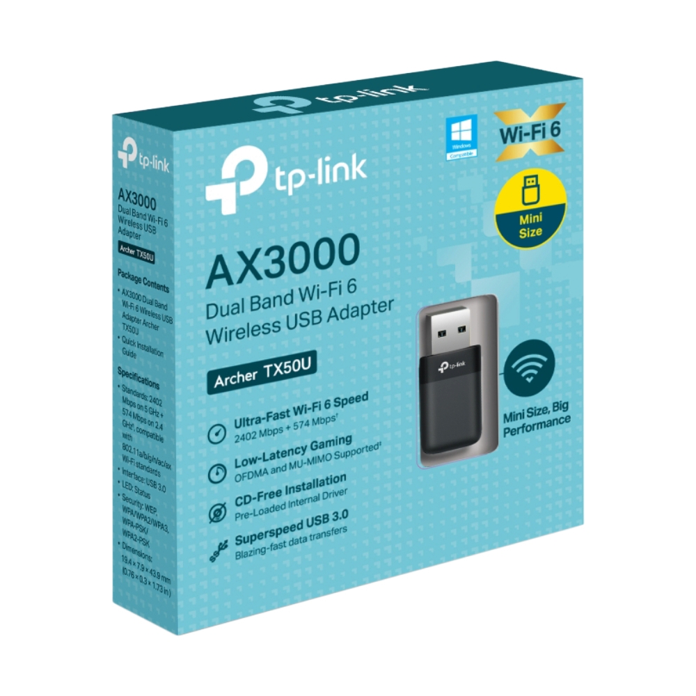 Wireless USB Adapter TP-LINK (Archer TX50U) AX3000 Dual Band WiFi 6 Bluetooth 5.0
