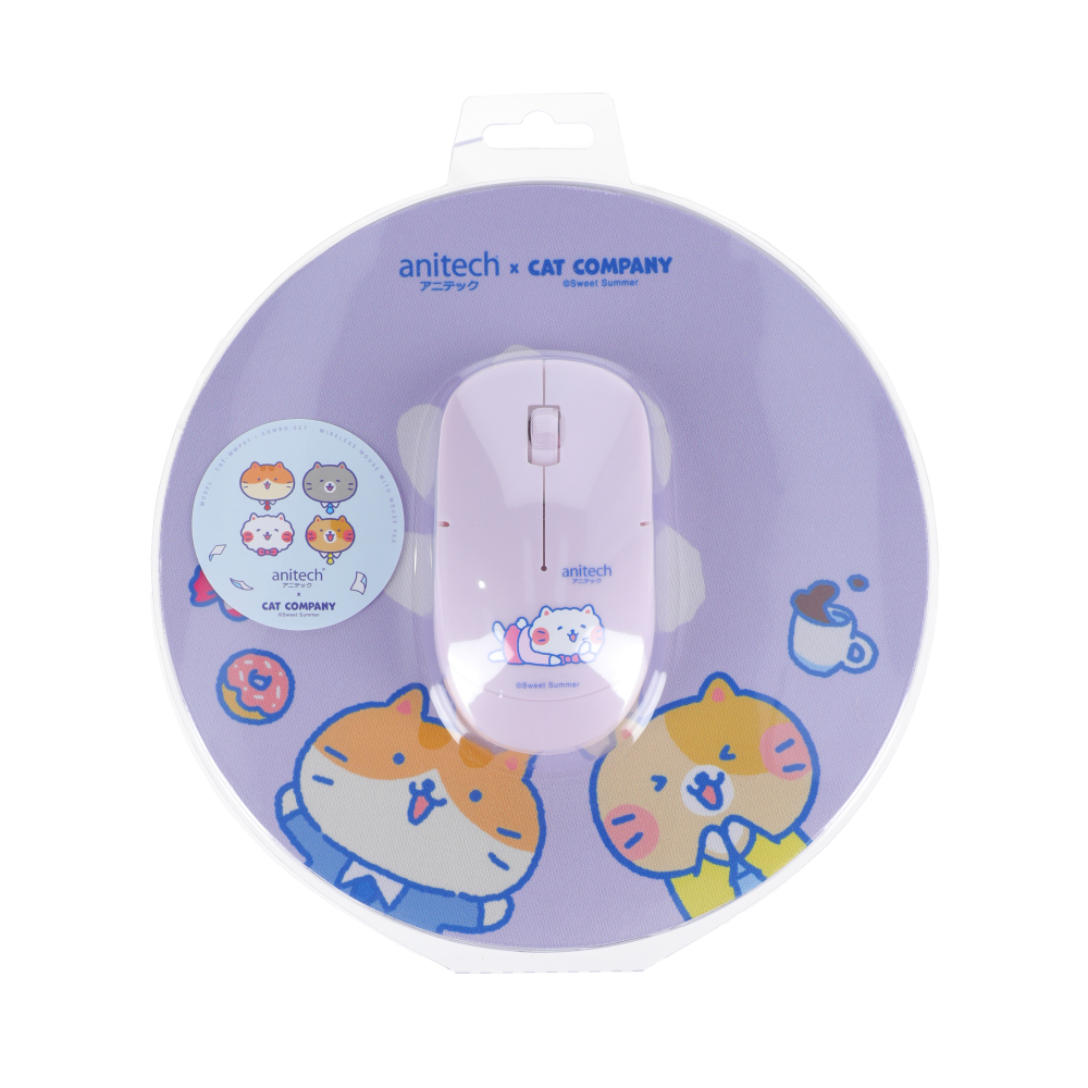 MOUSE WIRELESS + MOUSE PAD ANITECH CAT-WMP01 PURPLE