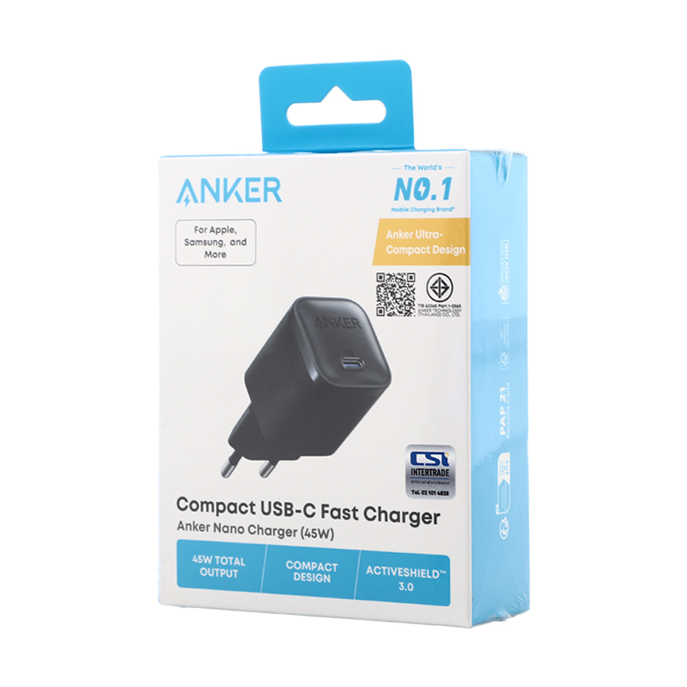 Adapter 1 Type-C Charger ANKER (45W, A2692E11) Activeshield3.0 Black