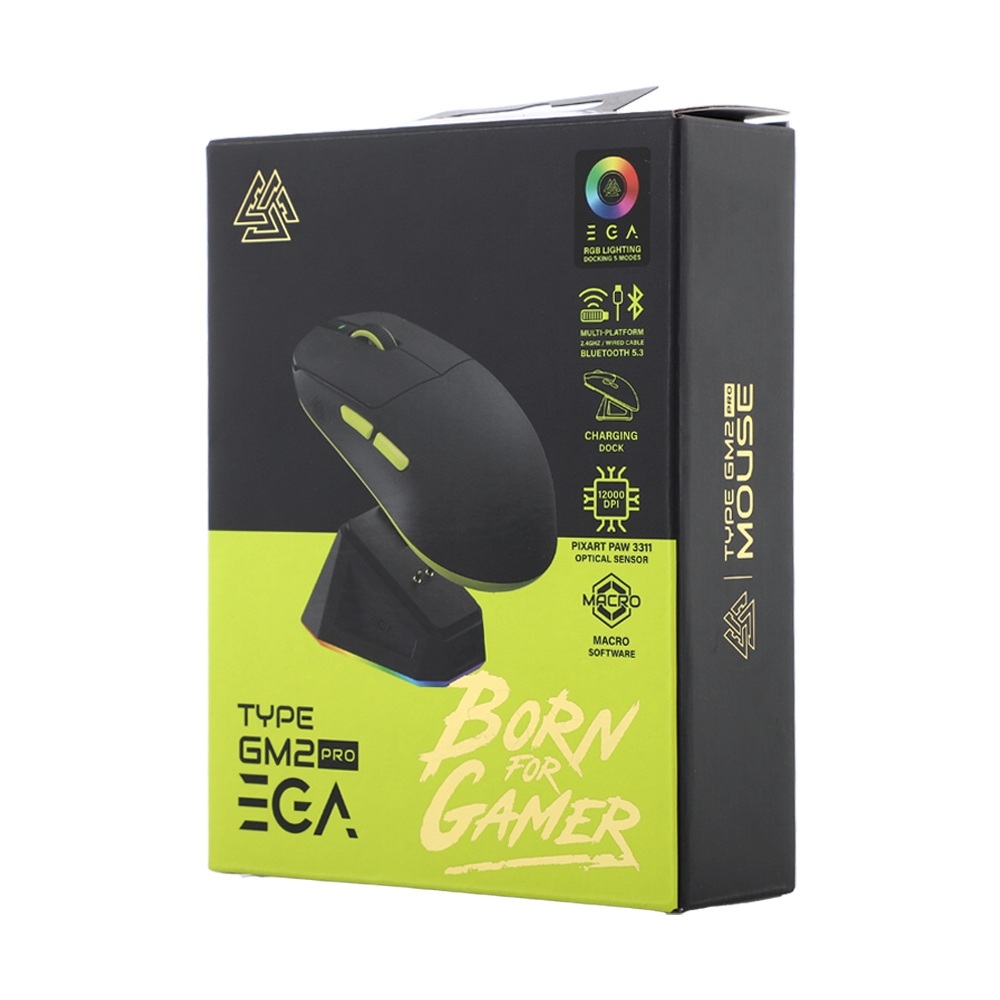 MOUSE WIRELESS BLUETOOTH EGA TYPE GM2 PRO BLACK GREEN (เมาส์ไร้สาย+แท่นชาร์จ)