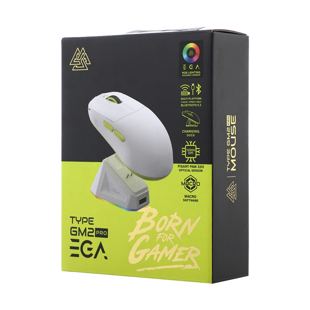 MOUSE WIRELESS BLUETOOTH EGA TYPE GM2 PRO WHITE GREEN (เมาส์ไร้สาย+แท่นชาร์จ)