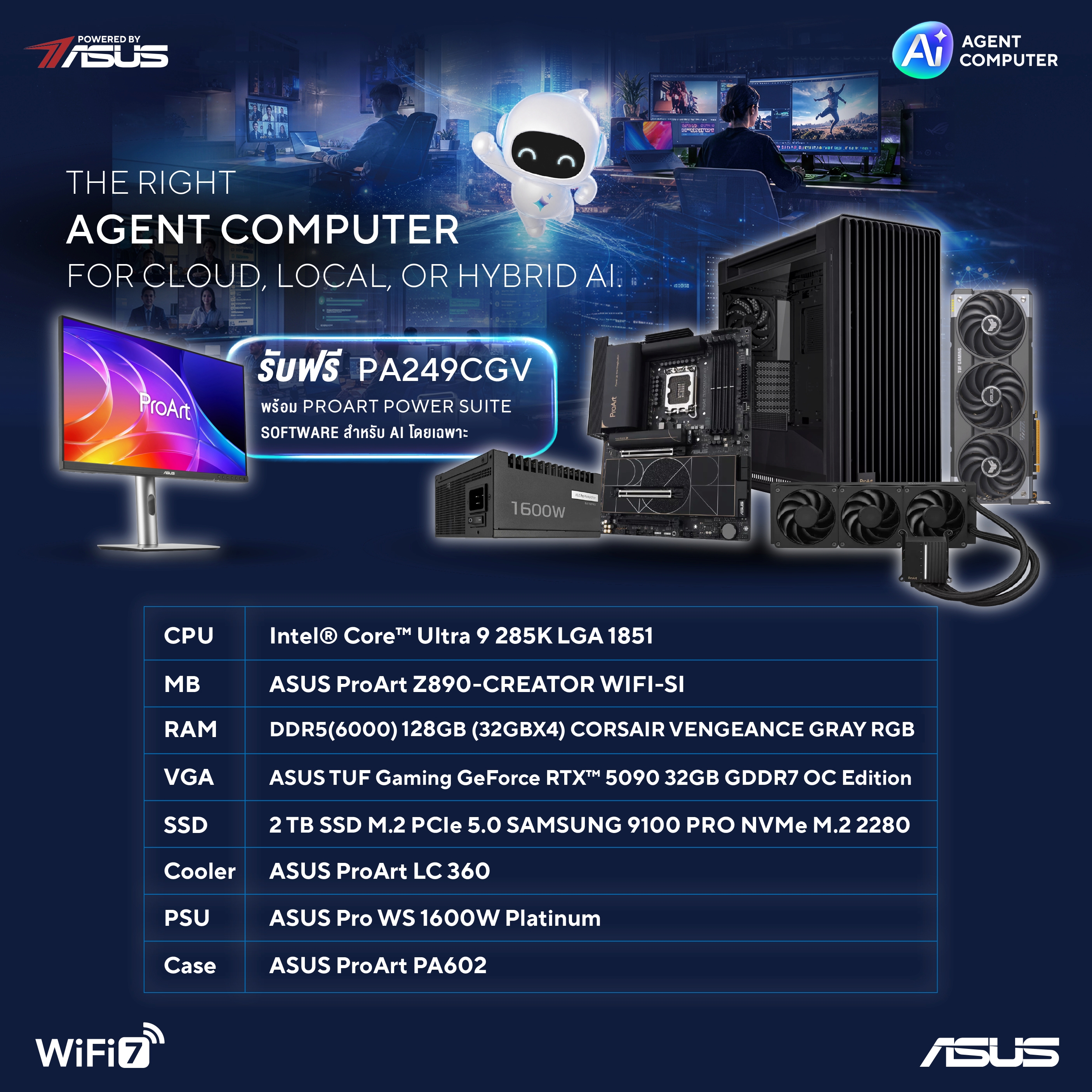 คอมประกอบ ASUS AI Agent Computer : Computer Set intel #i450 ULTRA 9 285K RTX5090 32GB ASUS TUF O32G GAMING (OC/D7)