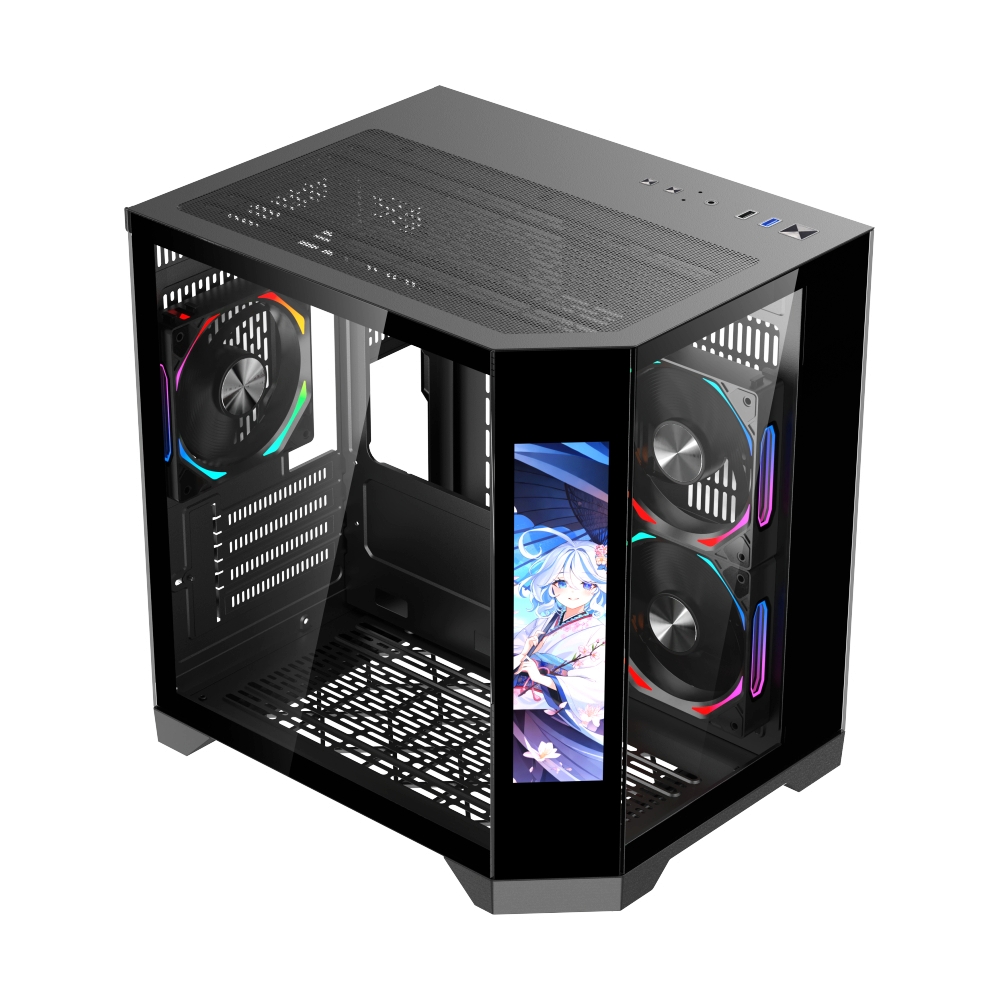mATX Case (NP) TSUNAMI WJCOOLMAN DREAMERLCDMINIKK-1267 GAMING BLACK*3