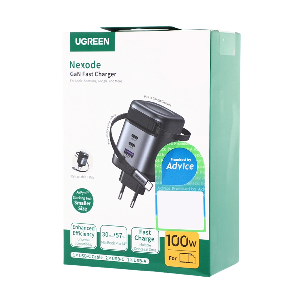 Adapter 3Ports (1 USB+2Type-C)+Cable TYPE-C UGEEN (100W,X606-75649) Grey