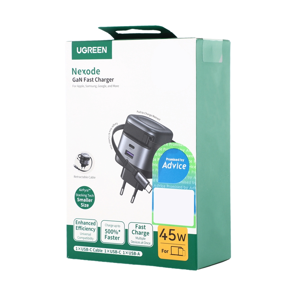 Adapter 2Ports (1 USB+1Type-C) UGEEN (45W,X604-75596) Grey