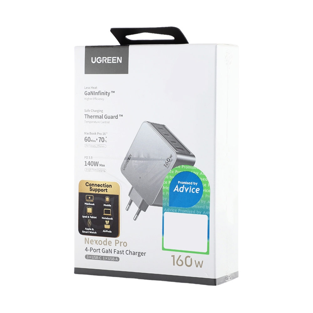 Adapter 4Ports (1 USB+3Type-C) UGEEN (160W,X763-Nexode Pro Wall-25831) Alu Grey