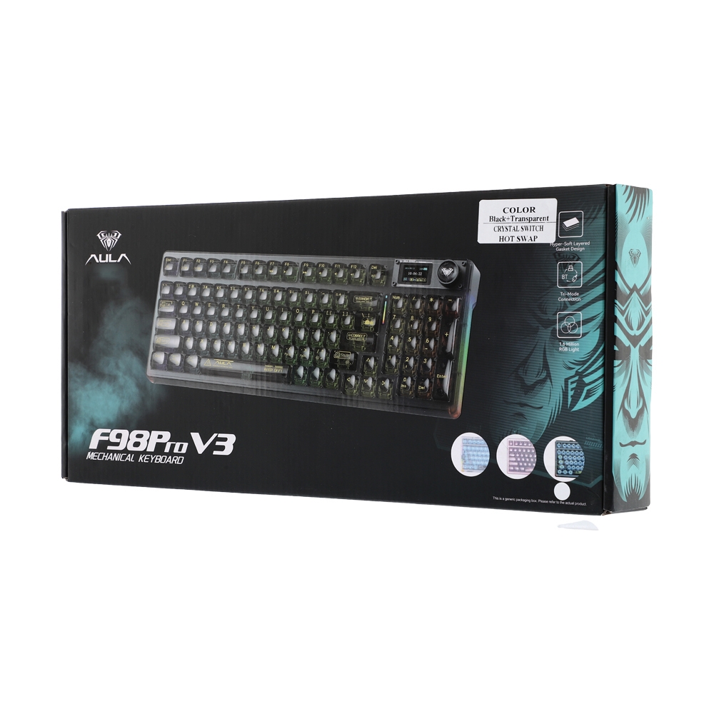 KEYBOARD WIRELESS BLUETOOTH AULA F98PRO V3 BLACK TRANSPARENT (CRYSTAL SWITCH คีย์บอร์ด)