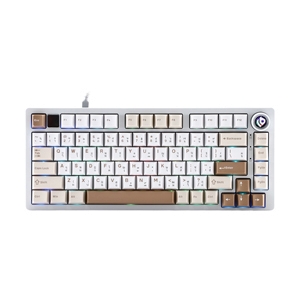 KEYBOARD WIRELESS BLUETOOTH AULA HI75C PRO WHITE/BROWN/LIGHT YELLOW (TURQUOISE SWITCH คีย์บอร์ด)