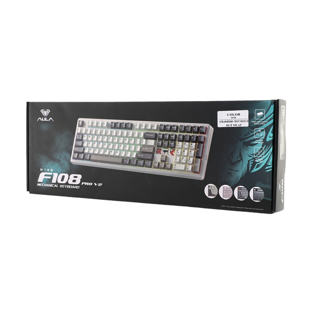 KEYBOARD WIRELESS BLUETOOTH AULA F108PRO V2 BEIGE/COFFEE/DARK GRAY (PANDA SWITCH คีย์บอร์ด)